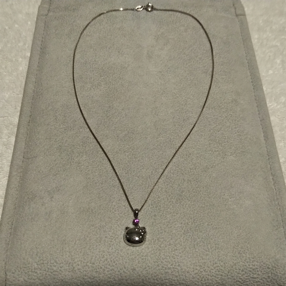 Hello Kitty Sterling Silver Necklace with Pink Gemstone - Picture 2 of 4
